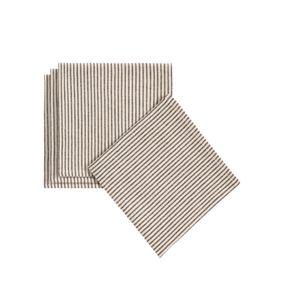 Dark Grey Stripe Linen Napkins Set/4