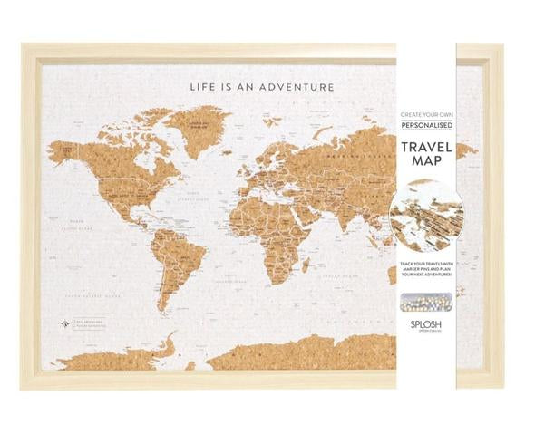 Travel World Map Cork w/Pins-Large