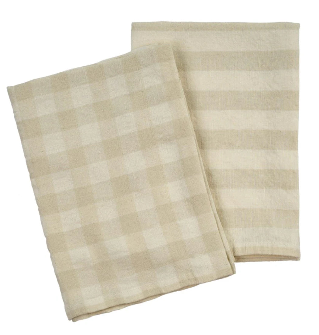 Gingham + Stripe Linen Tea Towel Set/2