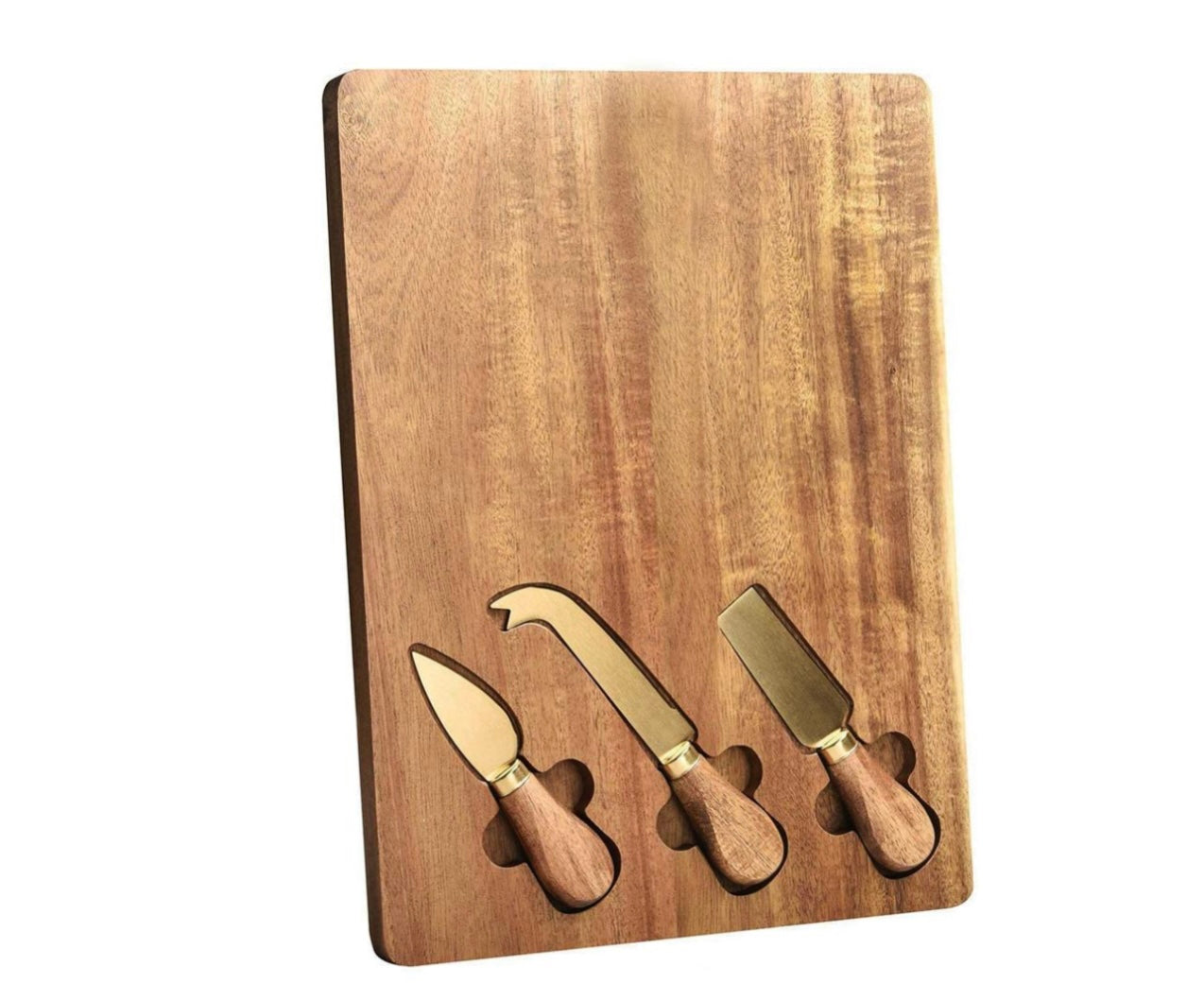 Cheese Knives + Acacia Wood Board Set/4