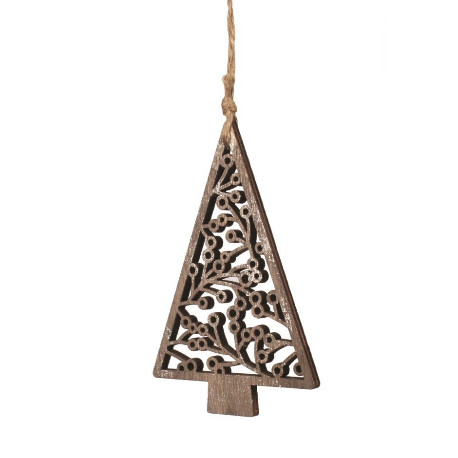 Silver Foil Brown Wood Tree Ornament