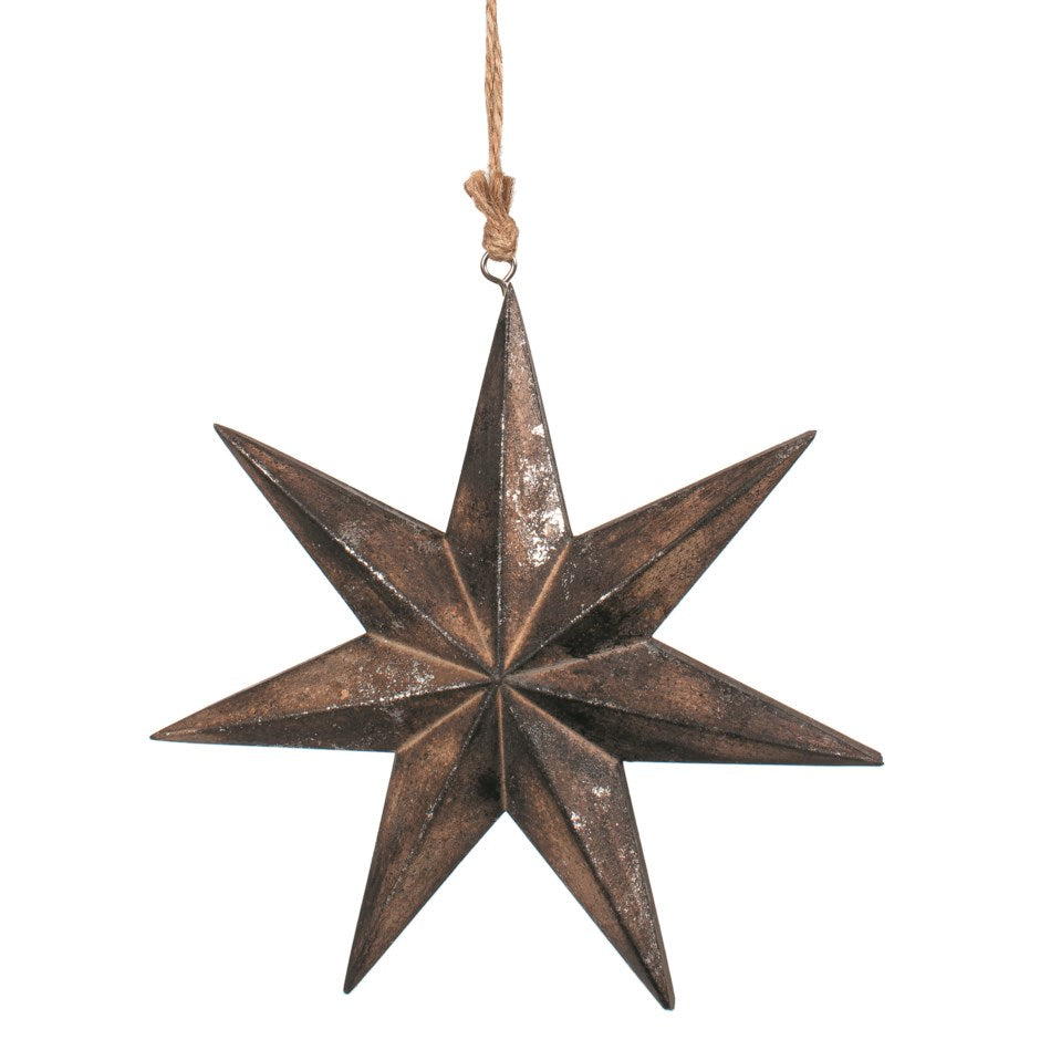 Dark Brown Wood Star Ornament 7-Point