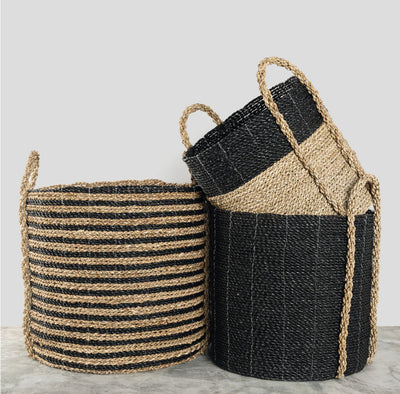 Handled Laundry Basket-Black + Natural