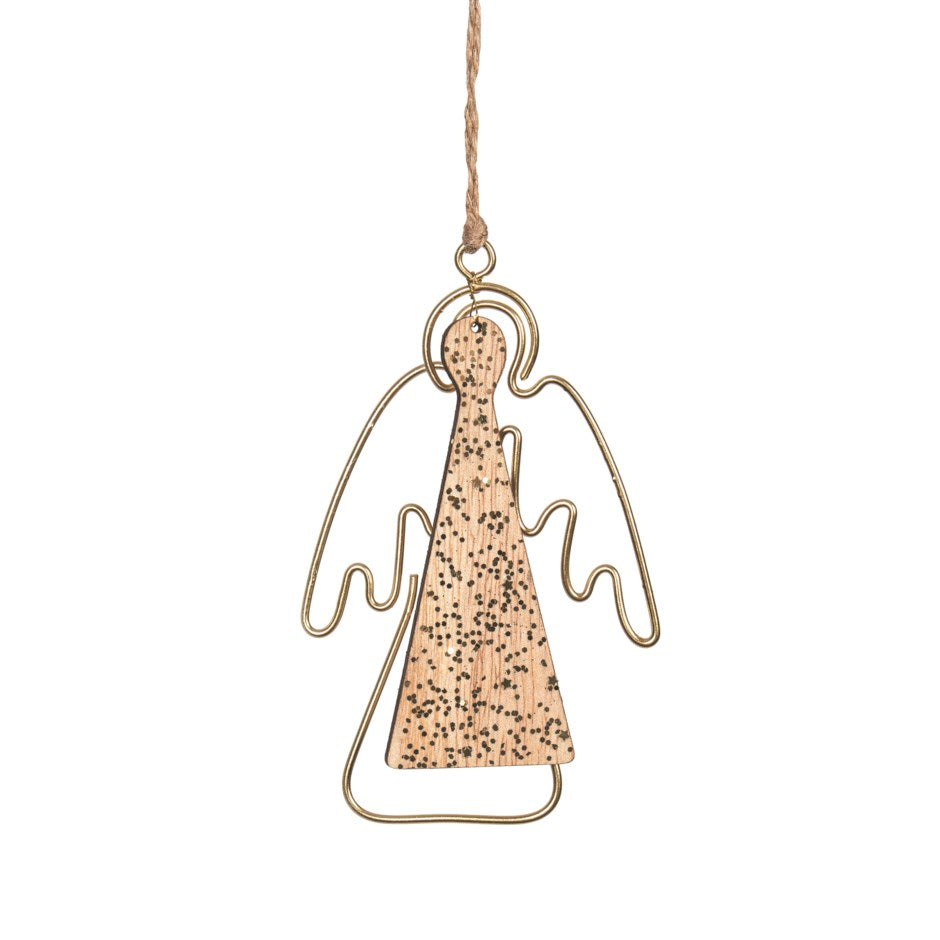 Gold Wire + Wood Angel Ornament