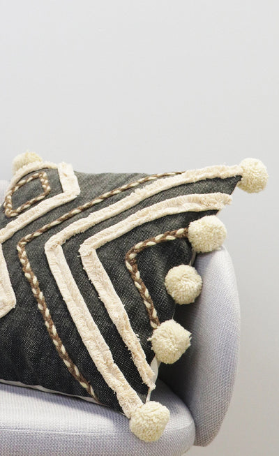 Hand-Braided Black Cotton Cushion