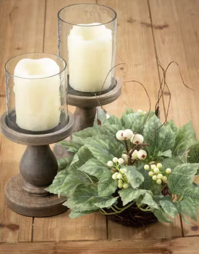 Grey Wash Wood + Glass Pillar Candle Holder