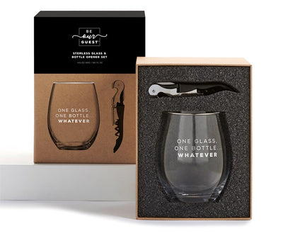 Stemless Wine Glass + Corkscrew Set-Our Time To Wine