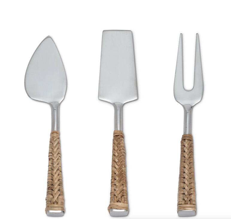 Rattan Handle Cheese Knives Set of 3