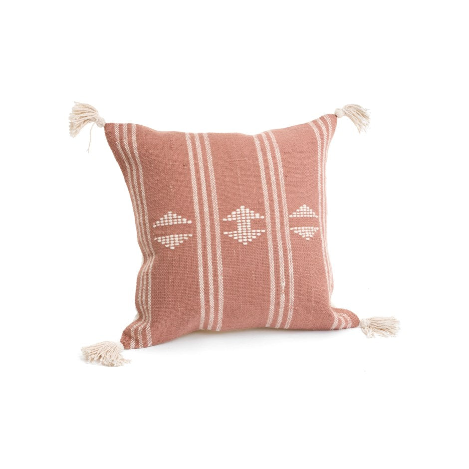 Woven Dusty Rose Cushion with Tassels