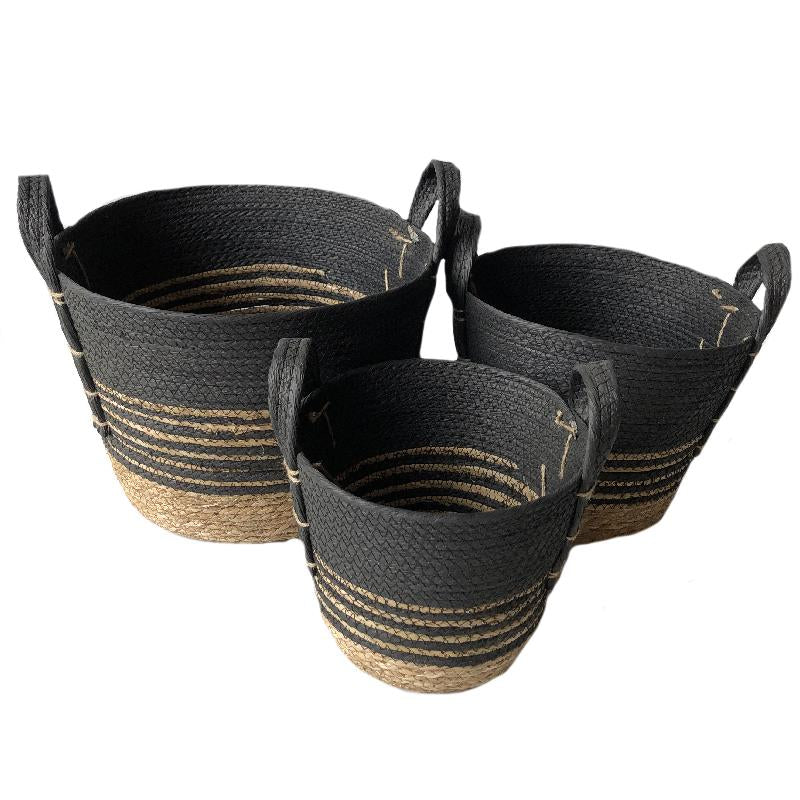 Black + Natural Striped Basket