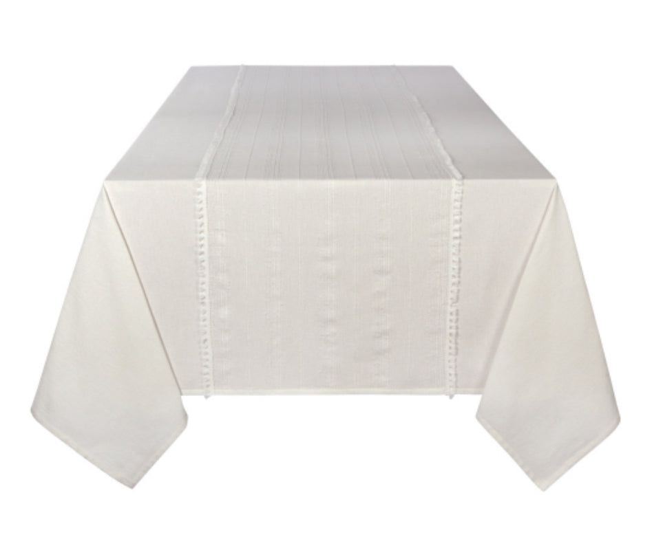 Blanca White Tassel Table Cloth 60x90”