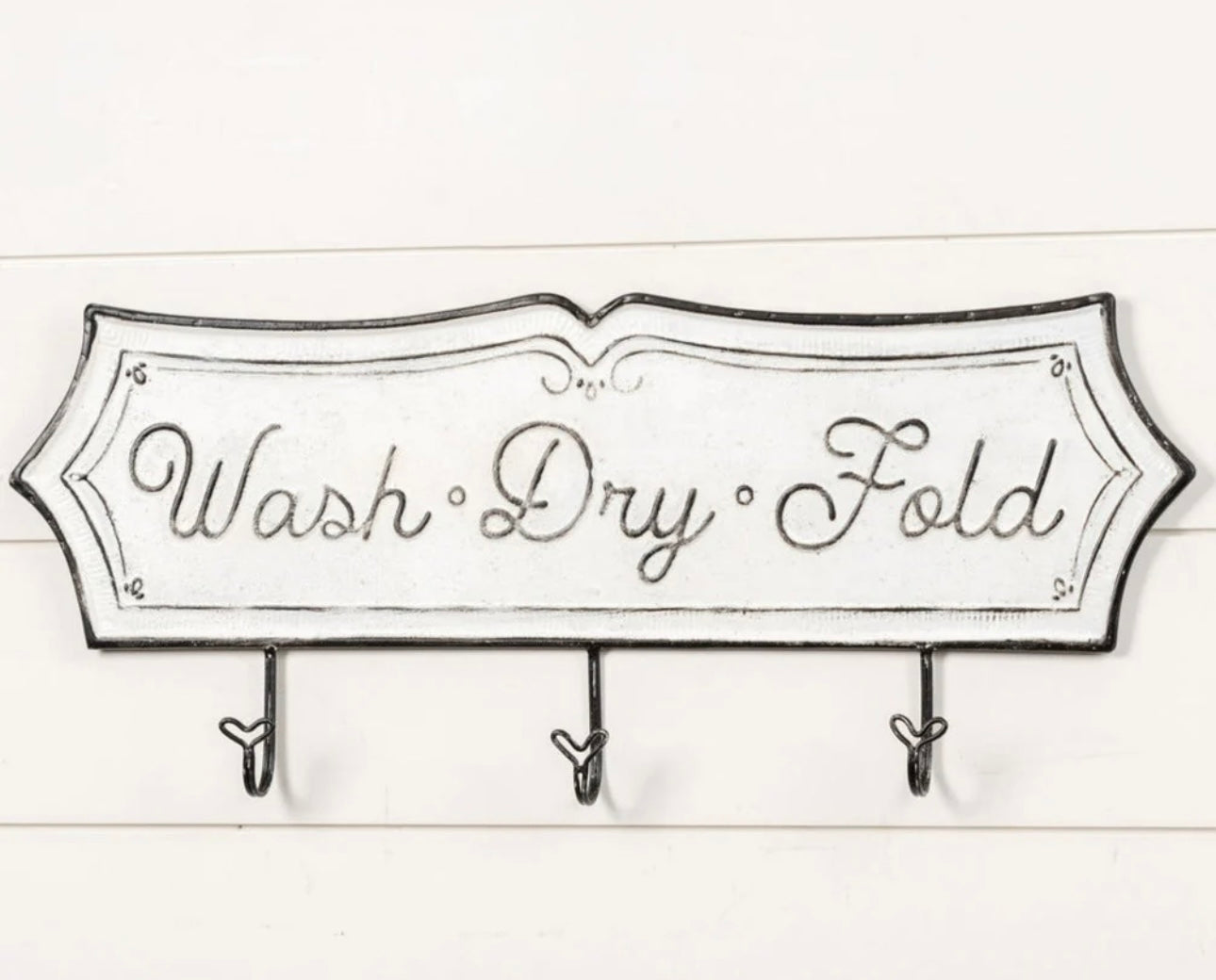 Wash Dry Fold Laundry Sign w/Hooks
