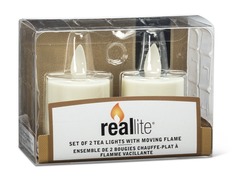 RealLite Ivory Tea Light Candles with Moving Flame Set/2