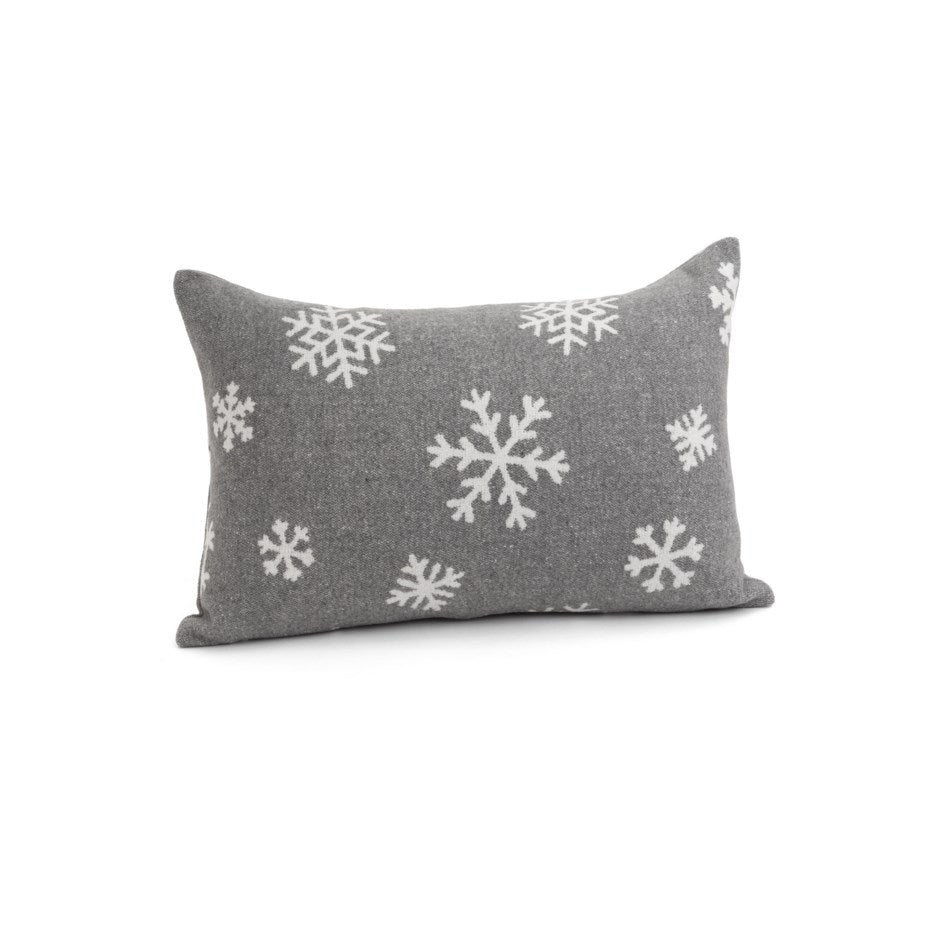 Grey + White Snowflake Lumbar Pillow