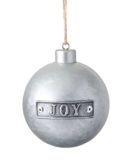 Joy Tin Ball Ornament