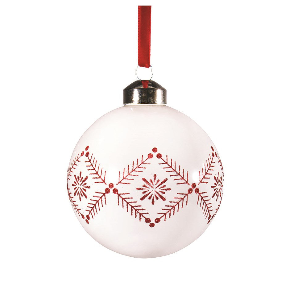 White + Red Nordic Glass Ornament