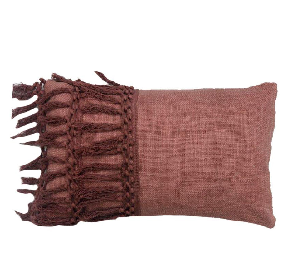 Woven Rose Tasseled Lumbar Pillow