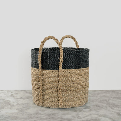 Handled Laundry Basket-Black + Natural