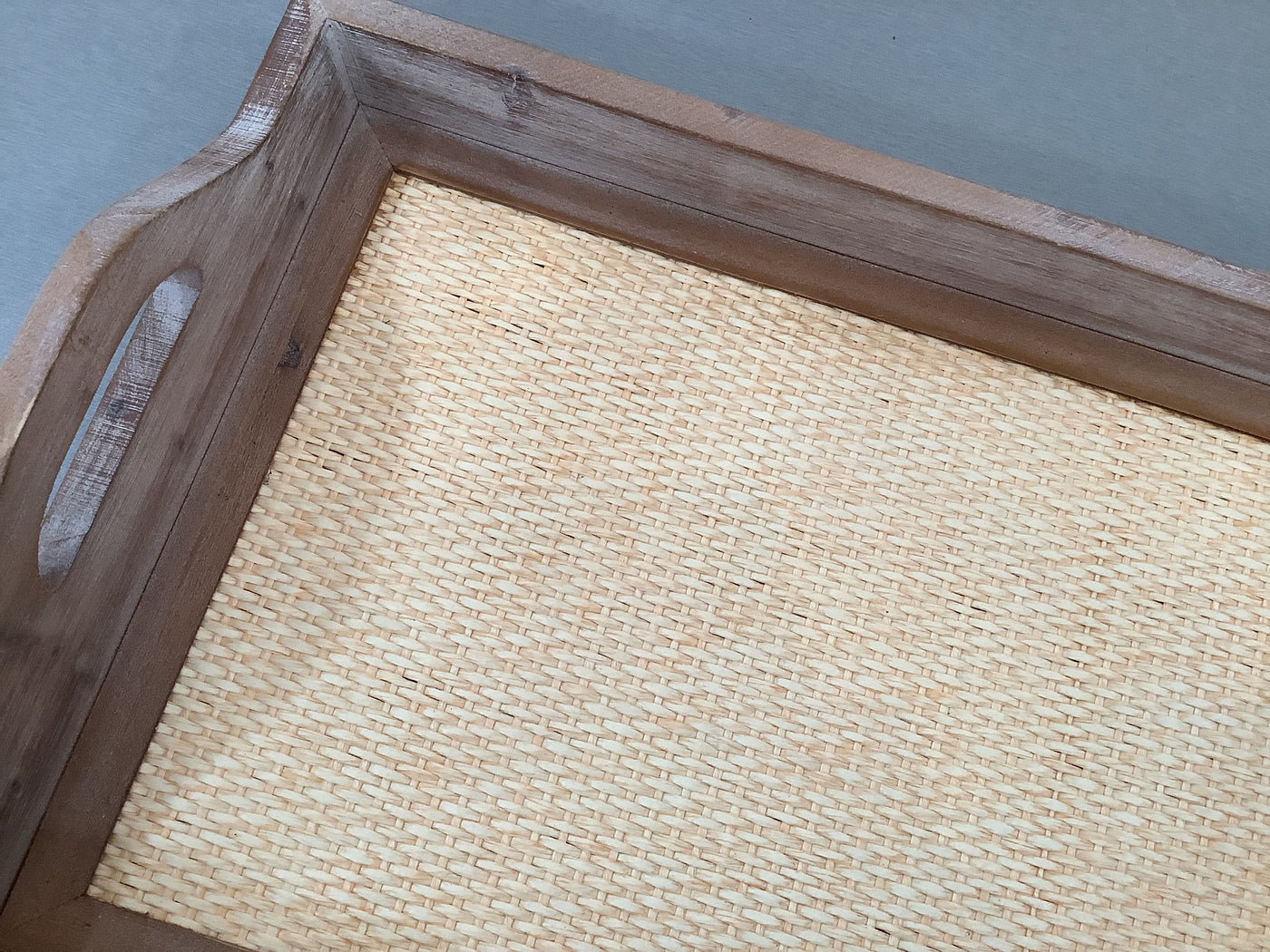 Rattan + Wood Tray with Handles