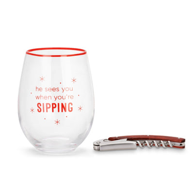 Wine Glass + Corkscrew Set-Sees You When You’re Sipping