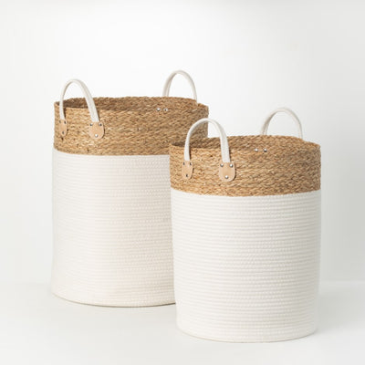 White + Natural Handled Laundry Basket