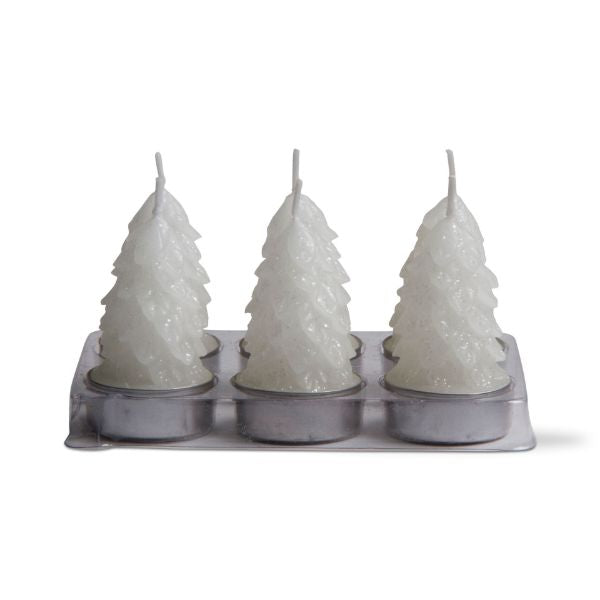 Tea Light White Spruce Tree Candles-Set/6