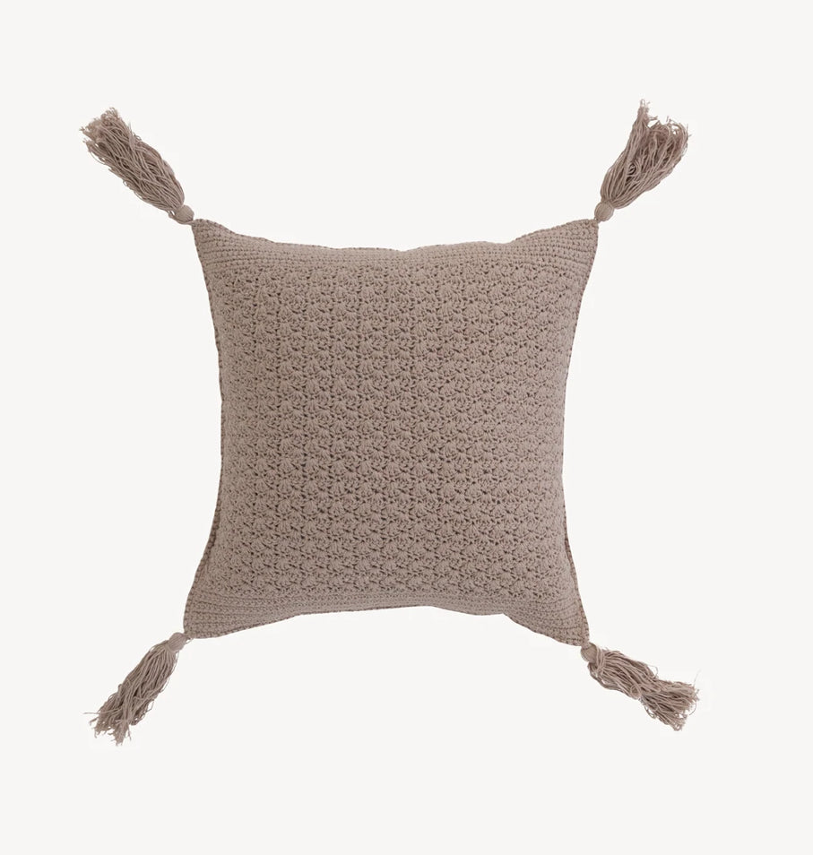 Crochet Pillows with Tassels-Taupe