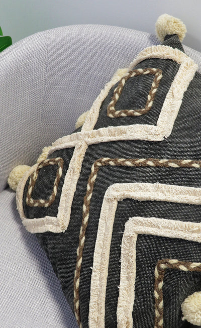 Hand-Braided Black Cotton Cushion