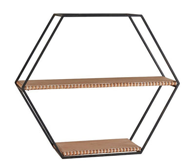 Hexagon Beaded Wood + Metal Shelf