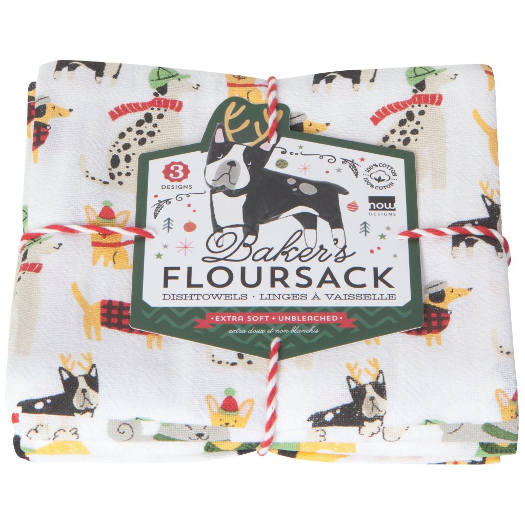 Yule Dogs FlourSack Tea Towel Set/3