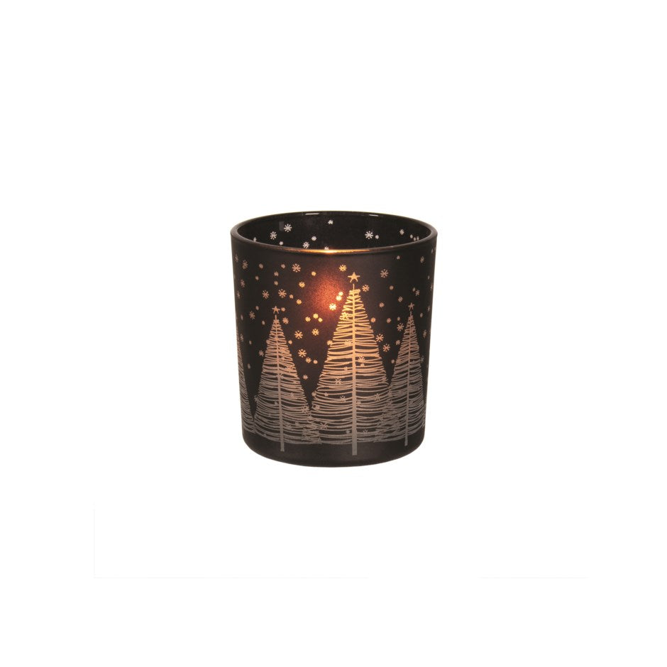 Black Votive Holder w/Trees-Small